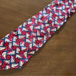 Men’s Ermenegildo Zegna Red Blue Geometric Diamond 100% Silk Tie Made in Italy